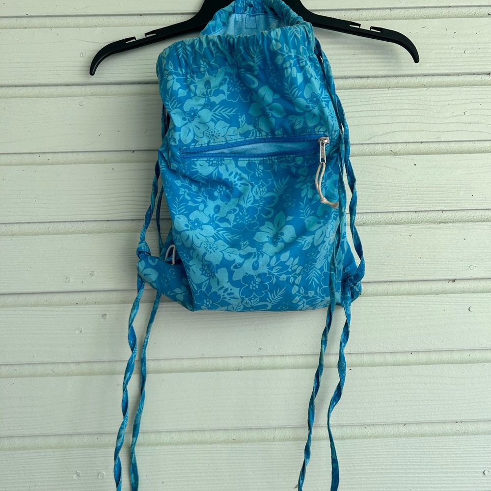 Blue Floral Backpack with Drawstrings